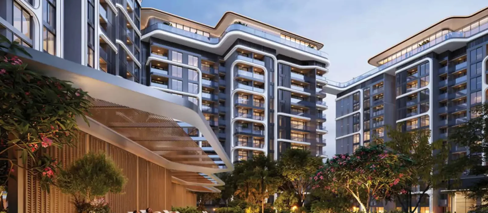 L&T Thanisandra apartment facade and clubhouse entrance