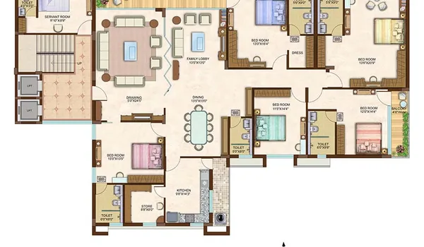 5 BHK, 2,600 - 3,000 sq.ft. floor plan at L&T Thanisandra