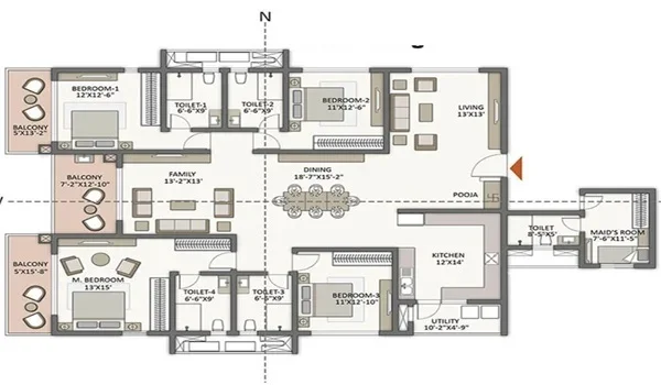 4 BHK Apartment Floor Plan